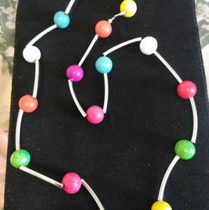Multi colored painted turquoise & silver necklace